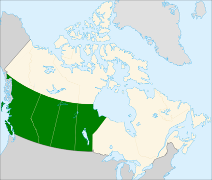 Carte représentant les provinces de l'Ouest canadien
