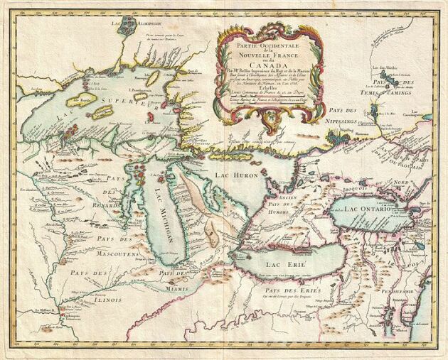 Carte des Grands Lacs datant de 1755