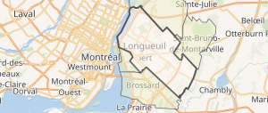 Position de la ville de Longueuil dans la métropole montréalaise.