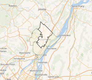 Position de l'Assomption par rapport à l'île de Montréal