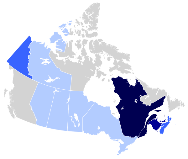 Proportion de francophones dans les provinces canadiennes.